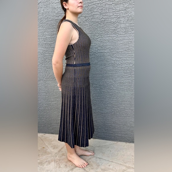 Banana Republic Sleeveless Metallic Stripes A-line Midi Sweater Dress Navy/Gold - Picture 5 of 12